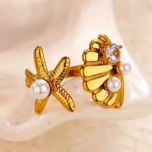 Exquisite S925 Silver Starfish Shell Open Ring, Ocean-Style Bohemian